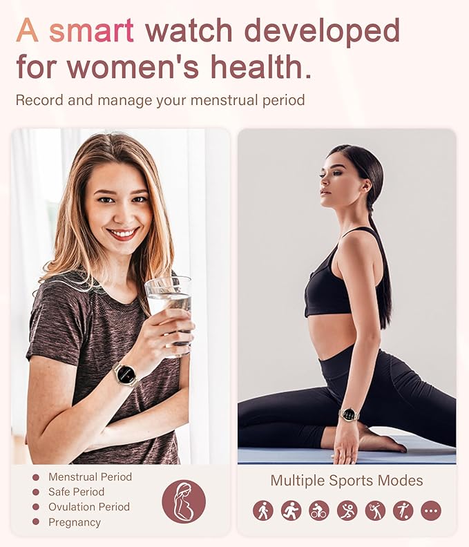 Smart Watches for Women, 1.106" AMOLED Small Screen Smartwatch Answer/Make Call for Android iOS Phones, IP68 Waterproof Fitness Activity Tracker with 100+ Sports, Heart Rate, SpO2, Rose Gold