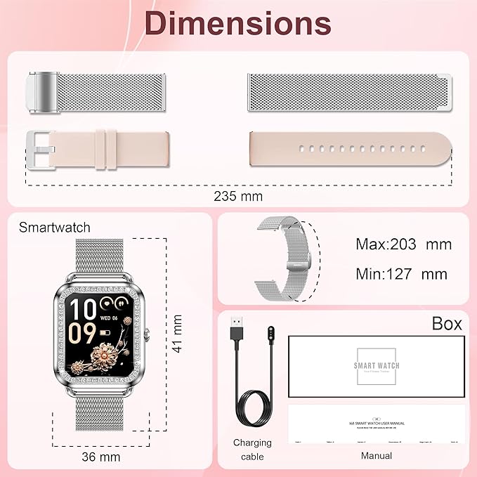 Smart Watch, Colesma 1.59" HD Smart Watches for Women, Answer/Make Call Fitness Tracker Watch for Android iPhone, Sleep/Heart Rate/SpO2/Blood Pressure Monitor, 180+ Dials, Waterproof Watches for Women