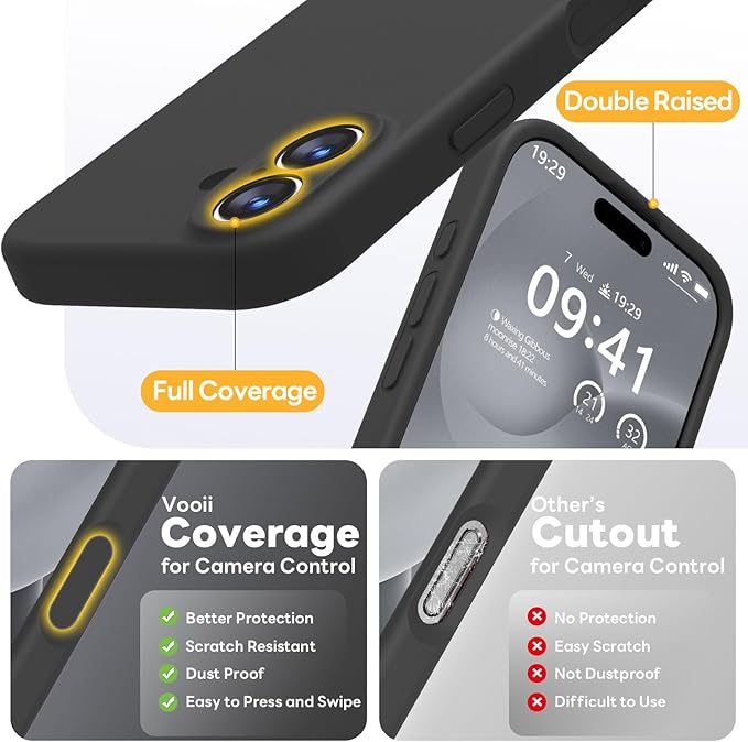 Vooii Magnetic Compatible with iPhone 17 Case (Compatible with Magsafe) (Upgraded Camera Protection) Liquid Silicone Shockproof Full Body Protective Phone Cover for Women Men, Black, 6.3"
