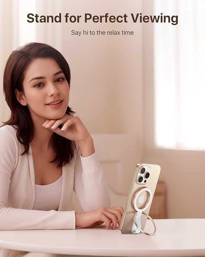 andobil [2025 Unrivaled Stability] Magnetic Phone Grip Holder for MagSafe Ring Stand Holder Kickstand Compatible with MagSafe Accessories for iPhone 17 Air 16 Pro Max Plus 15/14/13/12&Android,Rosegold