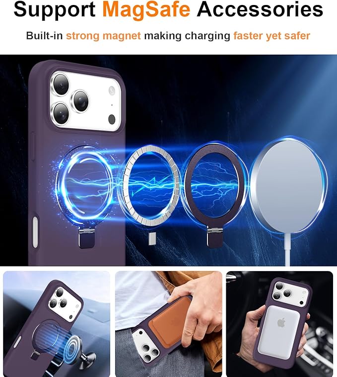 ZHK Liquid Silicone Designed for iPhone 17 Pro Case with Magnet Stand, [Precise Camera Lens Protection][Mil-Grade Drop Shockproof][Soft Anti-Scratch Microfiber Lining] Slim Fit Cover, Purple