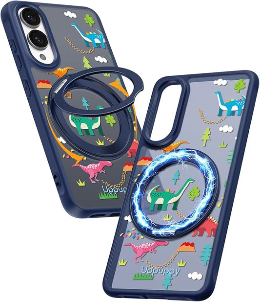 for Samsung Galaxy S25 Edge Case with 360° Rotatable Magnetic Ring - Compatible with MagSafe, Semi-Transparent Soft-Touch Material Shockproof, Cute Dinosaur Design for Women Girl
