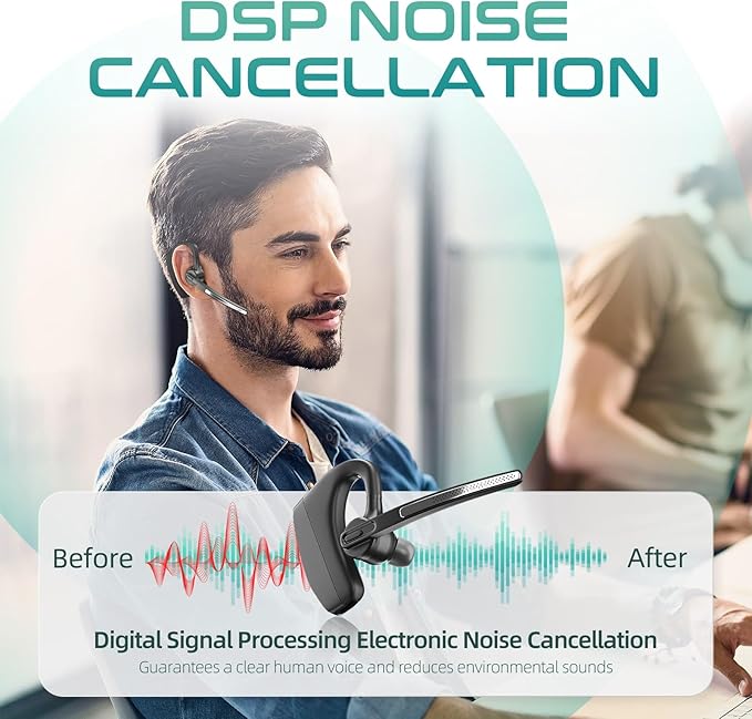 Bluetooth Headset Wireless Earpiece with 450mAh Charging Case USB Dongle Noise Canceling Mic for PC Computer, Laptop, Cell Phones, Remote Work, Call Center, Trucker Work, Business