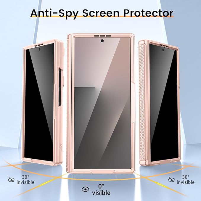 VEGO for Galaxy Z Fold 7 Case with Stand, Built-in Screen Protector [Anti-Peeping] [Hinge & Camera Protection] Rugged Full Cover Military Grade Shockproof Anti-Drop Phone Case for Z Fold 7 -Rose Gold