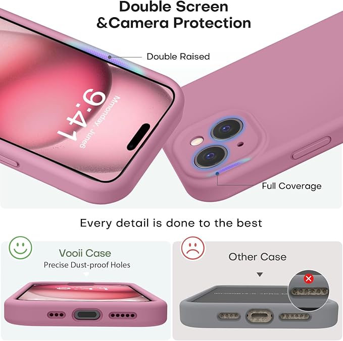 Vooii Compatible with iPhone 15 Plus Case, Upgrade Liquid Silicone [Enhanced Camera Protection] [Soft Anti-Scratch Microfiber Lining] Shockproof Phone Case for iPhone 15 Plus 6.7" - Lavender Purple