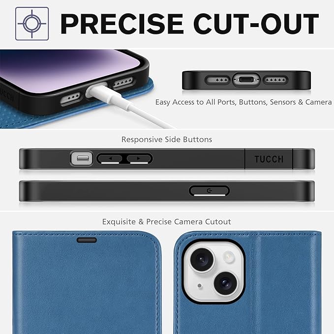 TUCCH Wallet Case for iPhone 14 6.1", Magnetic PU Leather Stand Flip Cover with 4 Card Slots [TPU Shockproof Interior Shell], [RFID Blocking] Folio Case Compatible with iPhone 14 6.1-inch, Lake Blue