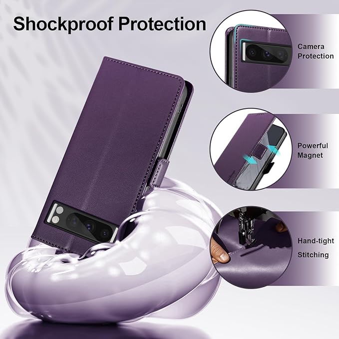 Wallet Flip Case for Google Pixel 8 Pro - [RFID Blocking] Luxury PU Leather Card Holder Magnetic Phone Cover with Kickstand,Shockproof Protective Case,Purple