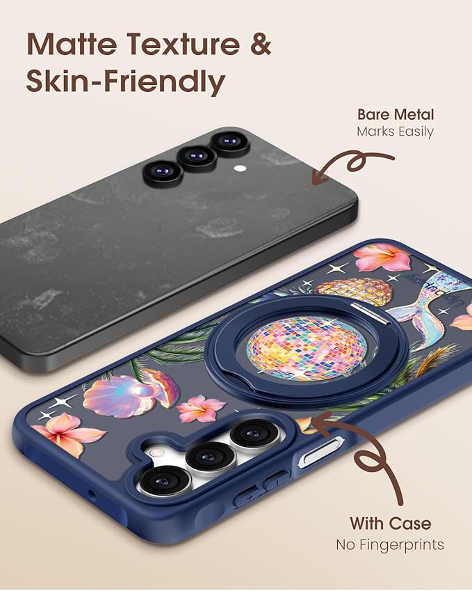 for Samsung Galaxy A16 4G/5G Case with 360° Rotatable Magnetic Ring - Semi-Transparent Anti-Fingerprint Soft-Touch Material Shockproof, Cute Y2K Design for Women Girl