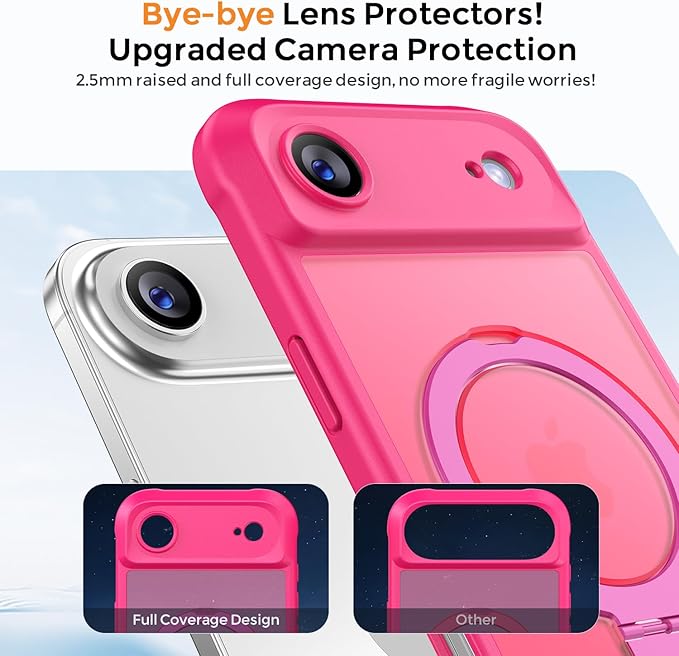 MOCCA Compatible with iPhone Air Case with Magnetic Invisible Stand [Full Camera Protection] [Compatible with Magsafe] Military Drop Shockproof Translucent Matte Phone Case Cover 6.5",Hot Pink