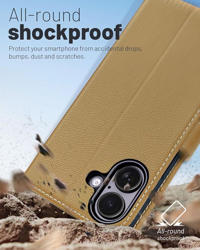 OCASE Compatible with iPhone 16 Wallet Case, PU Leather Flip Folio Case with Card Holders RFID Blocking Kickstand [Shockproof TPU Inner Shell] Phone Cover 6.1 Inch 2024, Copper