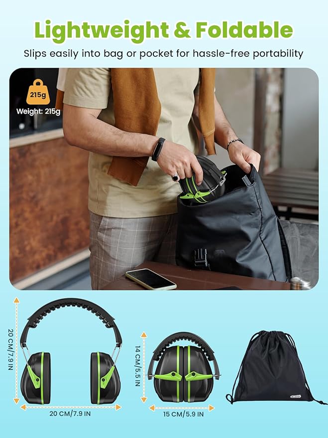 Dr.meter Hearing Protection Ear Muffs, 31dB Noise Reduction Safety Earmuffs for Adults Kids Autism Sensory, Range Ear Protection Earmuff for Mowing, Concentration and Garden Work