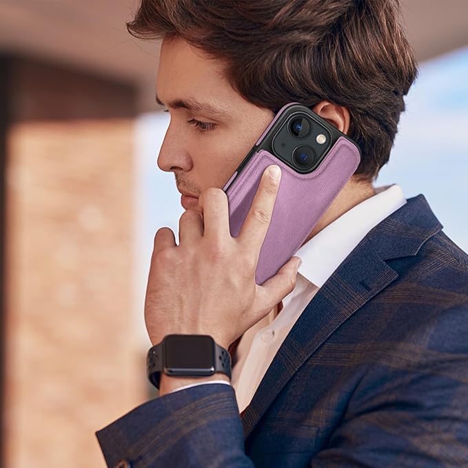 DJDUCK Designed for iPhone 14 Case Wallet with Card Holder, [Magnetic Clasp Cover] [RFID Blocking Leather Protection] Shockproof Women Men Cases 6.1 Inch for Apple 14 Light Purple