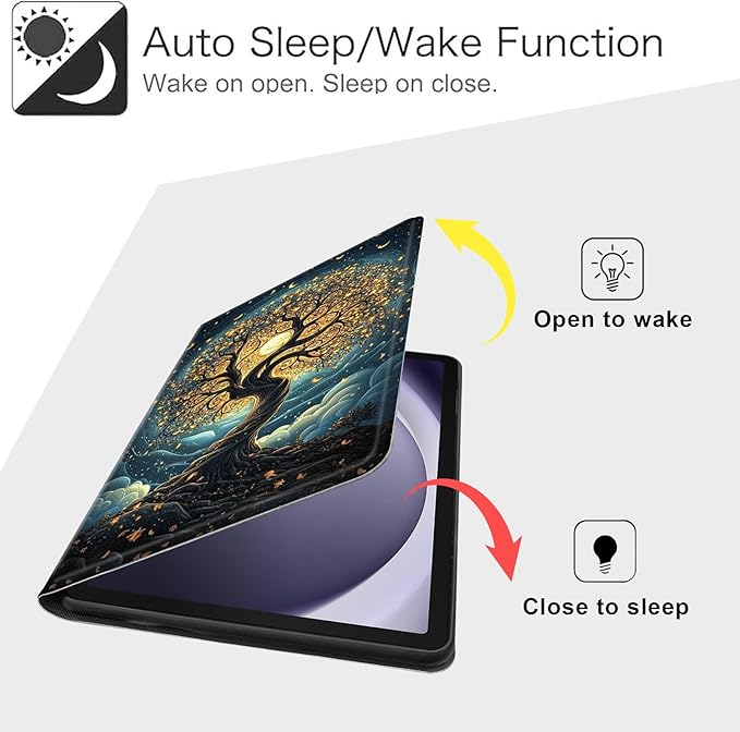 Case for Samsung Galaxy Tab A9 8.7-Inch 2023, Slim PU Leather Stand Cover with Auto Wake/Sleep, Multi-Angle Viewing & Shockproof, Glowing Tree