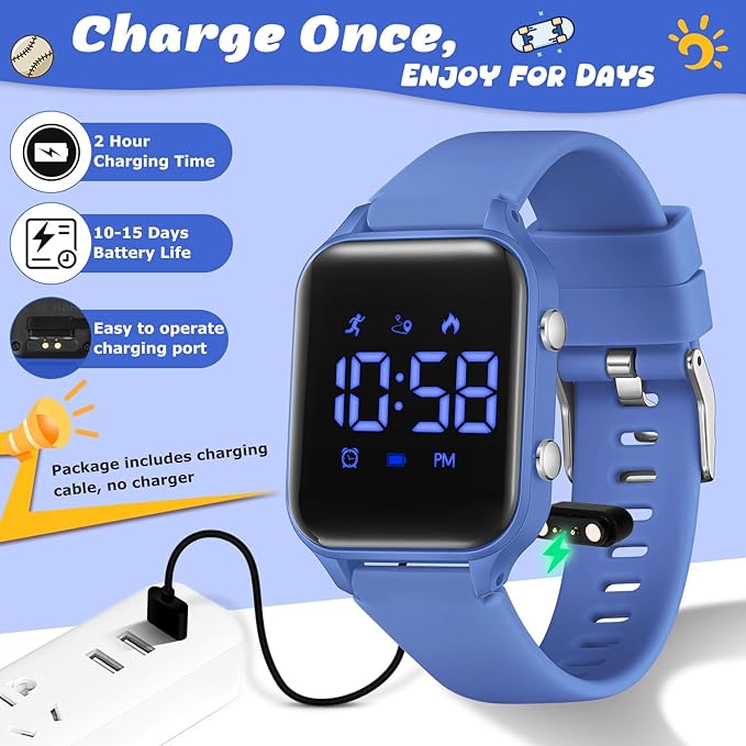 Kids Digital Watches for Boys Girls, Sports Watch with Fitness Tracker, Pedometer, Alarm Clocks, Stopwatch, No App Needed Waterproof Kids Watch, Gift for Teens Student Girls Boys Ages 5-14
