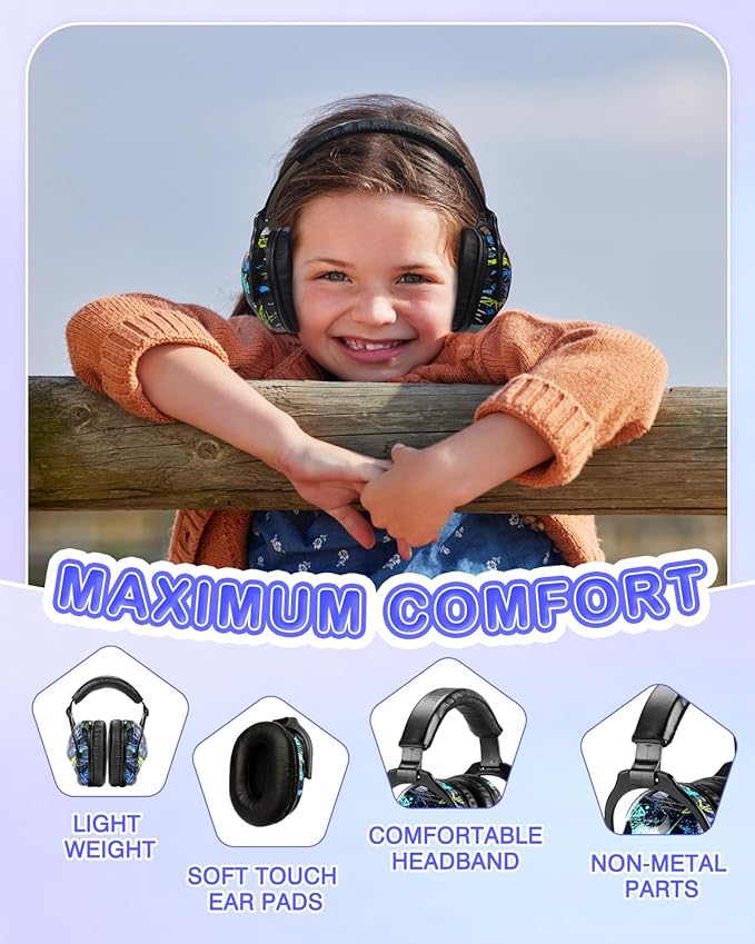 ZOHAN Kids Ear Protection 2 Pack, Hearing Protection Safety Ear Muffs for Children Have Sensory Issues, Adjustable Noise Reduction Earmuffs for Concerts, Fireworks(Nebula&Rap)