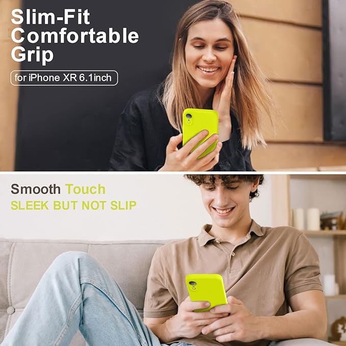 Vooii Compatible with iPhone XR Case, Upgraded Liquid Silicone with [Flat Edges] [Camera Protection] [Soft Anti-Scratch Microfiber Lining] Phone Case for iPhone 10 XR 6.1 inch - Neon Lemon