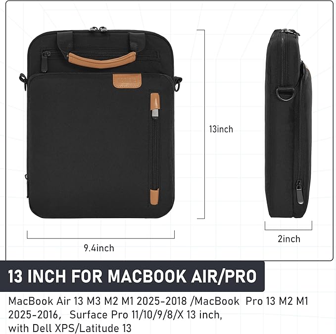 Laptop Sleeve Bag,Padded Protective Travel Carrying Case Compatible with MacBook Air 13 M3 M2 M1 2025-2018 /MacBook Pro 13 M2 M1 2025-2016,Water-Resistant Travel Case with Hadle & Shouder Strap