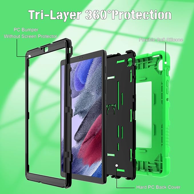Rantice Samsung Galaxy Tab A7 Lite Case 2021, Hybrid Case with Kickstand, Shockproof Rugged Tablet Case for Kids Boys Girls, Green+Black