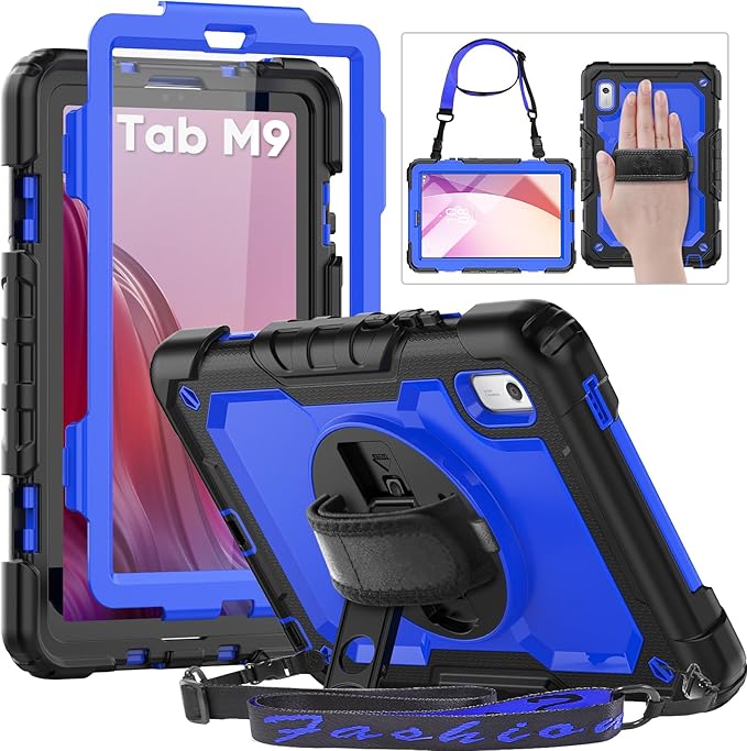 HXCASEAC Case for Lenovo Tab M9 2024/2023 (TB-310FU), with Screen Protector/Rotating Hand Strap/Sturdy Stand, Protective Cover for Lenovo M9 Tablet Case 9 inch, Blue