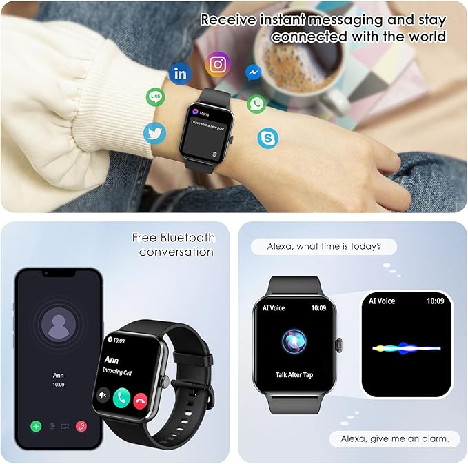 Smart Watch(Answer/Make Call), 1.85" Smartwatch for Men Women, 100+ Sport Modes, Pedometer, IP68 Waterproof Fitness Tracker, Heart Rate/Sleep Monitor, Smart Watches for Android & iOS (2 Straps)