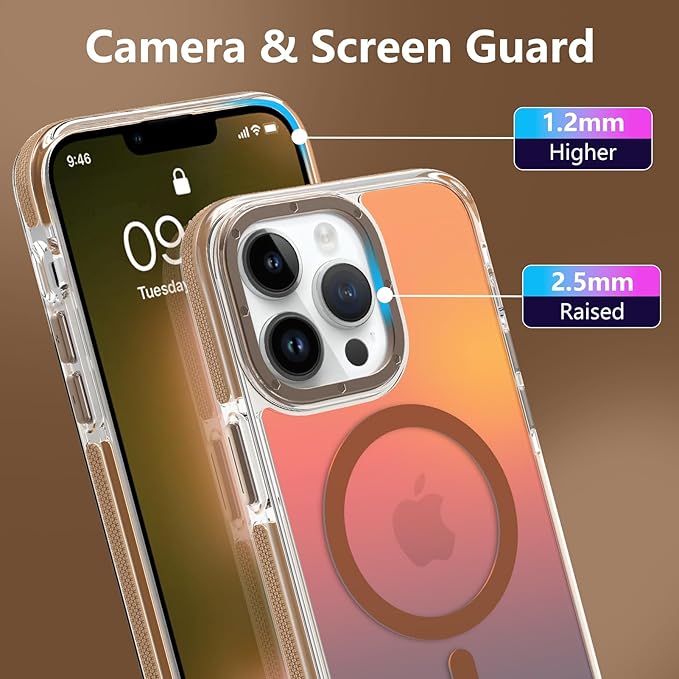MOWIME Magnetic Case for iPhone 13 Pro [Compatible with Magsafe] [Cute Fashion Fluorescent Design] [1 Screen Protector] Slim Translucent Matte Case for iPhone 13 Pro 6.1" 2021, Desert