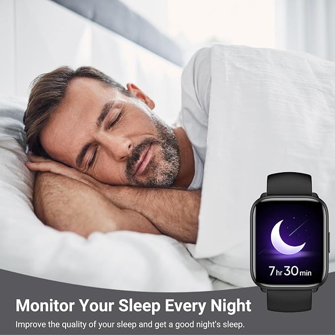 Smart Watch for Men Women, 1.8" Full Touch Screen Fitness Tracker with Heart Rate SpO2 Sleep Monitor, 100+ Sports 5ATM Waterproof Swim Smartwatch for Android iOS Phones (Black, 1.8")