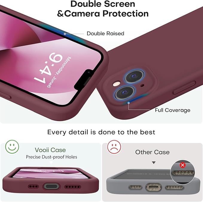 Vooii Compatible with iPhone 13 Case, Liquid Silicone Upgrade [Camera Protection] [Soft Anti-Scratch Microfiber Lining] Shockproof Phone Case for iPhone 13 6.1 inch - Plum