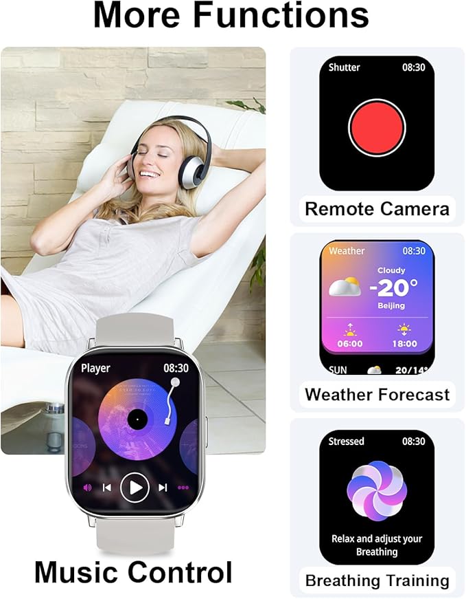 Smart Watches for Men Women(Call Receive/Dial),2.01” Touch Screen Fitness Tracker with Blood Pressure/Heart Rate/Sleep Monitor, 120+Sports Modes, IP68 Waterproof Smartwatch for Android iPhone, Sliver