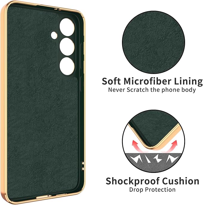 Dinick Green for Samsung Galaxy S24+ Case with Ring Holder Kickstand [with Magnetic] Soft TPU Bumper, Glitter Gold Electroplated Cover Slim Thin Protective Phone Case for Galaxy S24 Plus