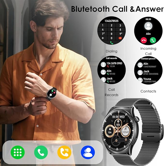 Smart Watch for Men Women, 1.43" HD AMOLED Bluetooth Call Smartwatch Compatible Android iPhone Phones with Fitness Tracker Counter/Heart Rate Sleep Monitor/120+ Sports Modes/IP68 Waterproof, Black