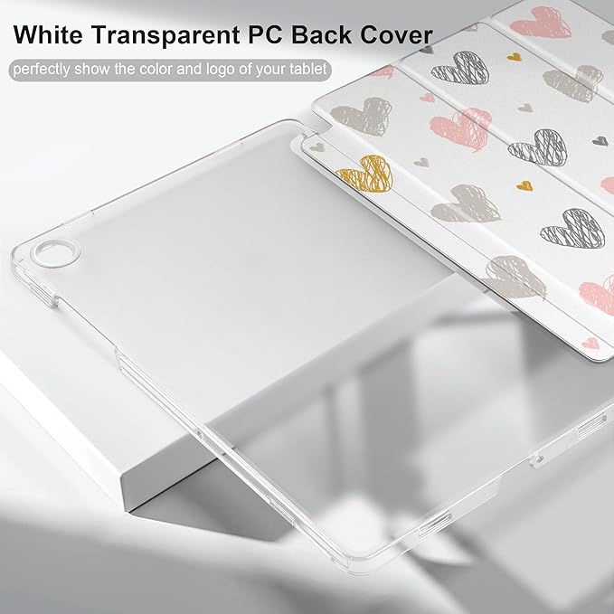 DONGKE Case for Samsung Galaxy Tab A9+/A9 Plus 11 inch 2024 2023 (SM-X210/X216/X218), Slim Stand Hard PC Translucent Back Shell Smart Cover, Auto Wake/Sleep - Hearts