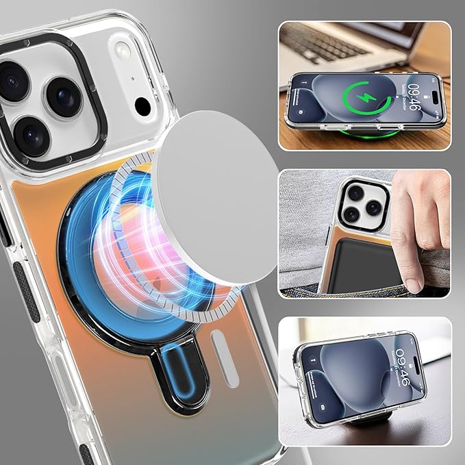 MOWIME Magnetic for iPhone 17 Pro Max Case with Stand [Compatible with Magsafe] [Fashion Fluorescent Design] [1 Screen Protector] Slim Translucent Matte Case for iPhone 17 Pro Max 6.9" 2025, Black