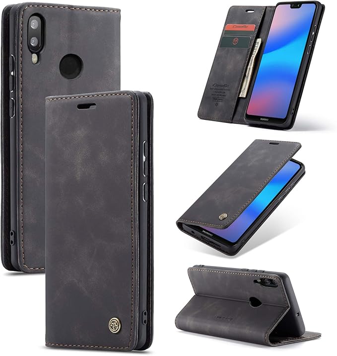 for Huawei P20 Lite Case, Flip Wallet Leather Case with Card Holder Magnetic Closure Shockproof Kickstand Protective Phone Cases Cover for Huawei P20 Lite,Black