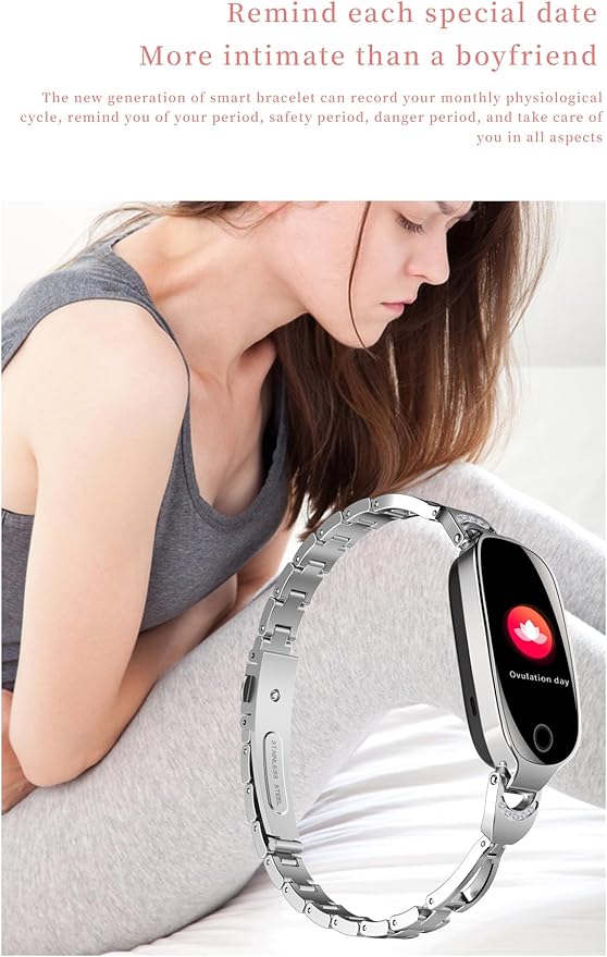 Health and Fitness Tracker Smart Watch for Women - Heart Rate/Blood Pressure/Menstrual Cycle Monitor, Sleep Tracker, iOS Android Compatible, Fitness Watch Remote Photography (Silver)
