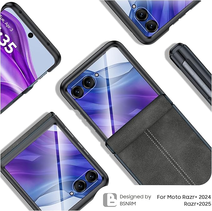 for Motorola razr+ Plus 2024 Case/Razr+ Plus 2025 Case Built-in Screen Protector& Hinge Protection & Ultra Thin PU Leather Matte PC Shockproof Phone Case for Moto Razr+ 2024/2025 (Black Gray)