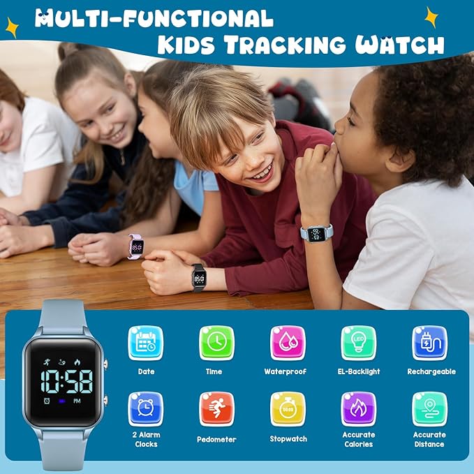 Kids Digital Watches for Boys Girls, Sports Watch with Fitness Tracker, Pedometer, Alarm Clocks, Stopwatch, No App Needed Waterproof Kids Watch, Gift for Teens Student Girls Boys Ages 5-14