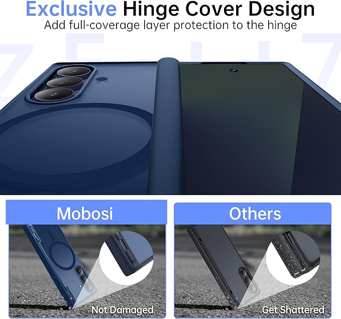 MOBOSI Magnetic for Z Fold 7 Case with Privacy Screen Protector, Compatible with Magsafe, Full-Body Slim Coverage Hinge Protection, Shockproof Phone Cover for Samsung Galaxy Z Fold7, Blue Shadow