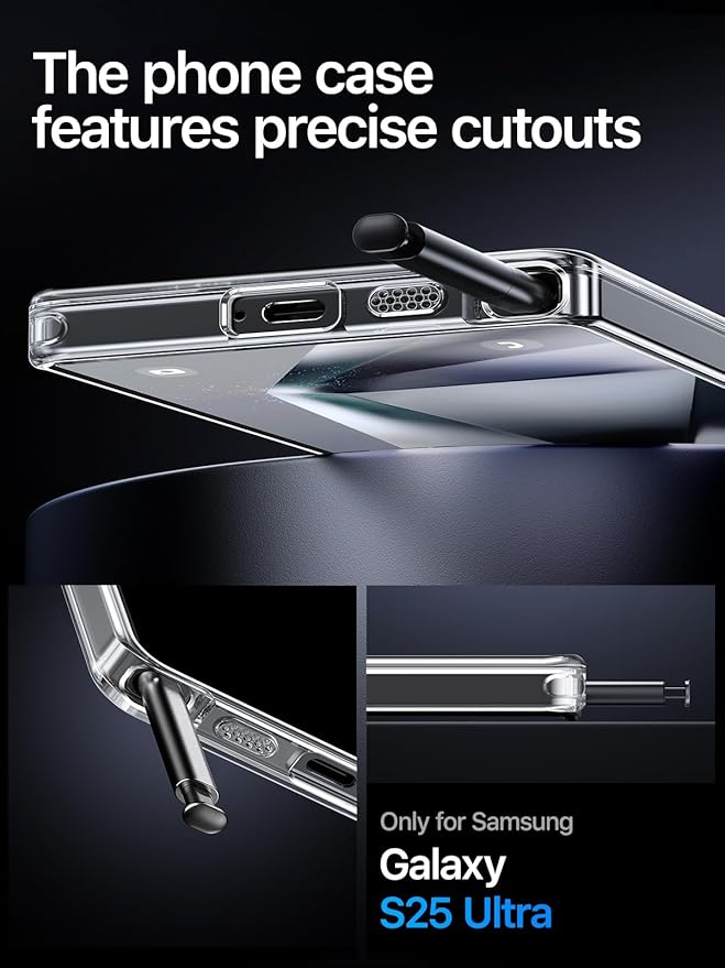 QTlier Phone case for Galaxy S25 Ultra- 360 Rotatable Magnetic Ring Stand, Military-Grade Protection, Raised Camera Frame Clear