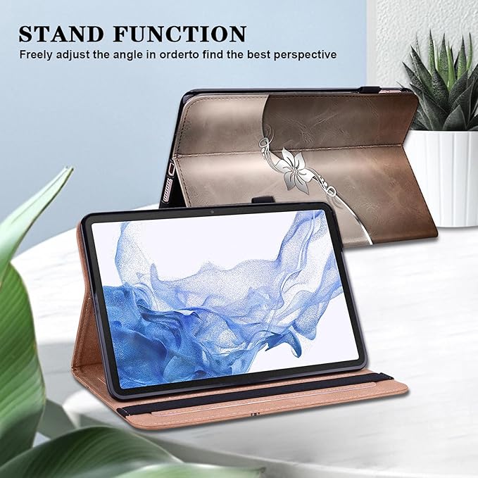 Case for Lenovo Tab M11 2024 11 inch,PU Leather Stand Flip Cover with Card Solts Elastic Band for Lenovo Tab M11 Tablet - Silver Flower