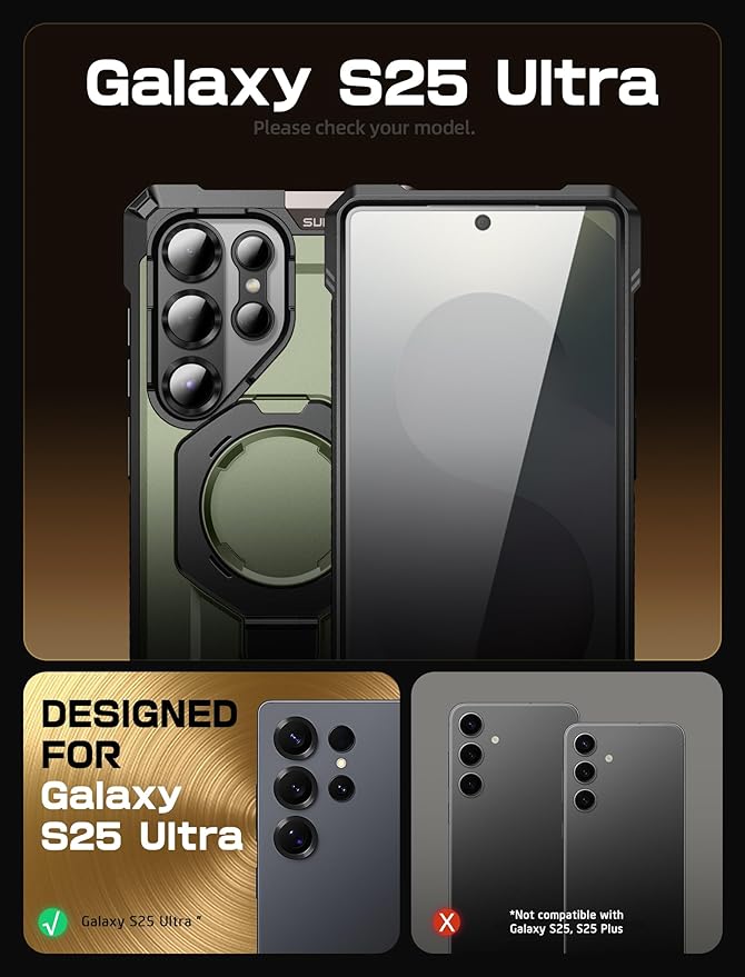 SUPCASE for Samsung Galaxy S25 Ultra Case with Stand (Unicorn Beetle Grip), [S Pen Friendly] [Compatible with MagSafe] [Military-Grade Protection] Magnetic Phone Case for S25 Ultra 6.9 Inch, Guldan