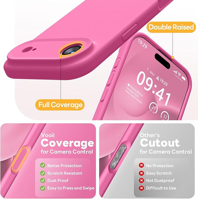 Vooii Magnetic Compatible with iPhone Air Case (Compatible with Magsafe) (Upgraded Camera Protection) Liquid Silicone Shockproof Full Body Protective Phone Cover for Women Men, Pitaya, 6.5"