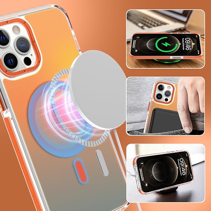 MOWIME Magnetic Case for iPhone 12 Pro Max [Compatible with Magsafe] [Cute Fashion Fluorescent Design] [1 Screen Protector] Slim Translucent Matte Case for iPhone 12 Pro Max 6.7" 2020, Orange