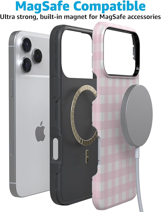 Casely iPhone 17 Pro Case | Pink Plaid | Sunday Best | Compatible with MagSafe | Bold Protective Design