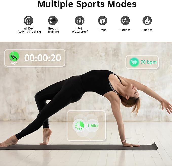 Health Fitness Tracker, Smart Watch with 24/7 Heart Rate and Blood Oxygen, Sleep Tracker with IP68 Waterproof, Activity Tracker Pedometer Step Counter for Women Men (Deep Pink)