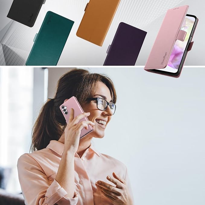 Wallet Flip Case for Samsung Galaxy A35 5G - [RFID Blocking] Luxury PU Leather Card Holder Magnetic Phone Cover with Kickstand,Shockproof Protective Case,Pink