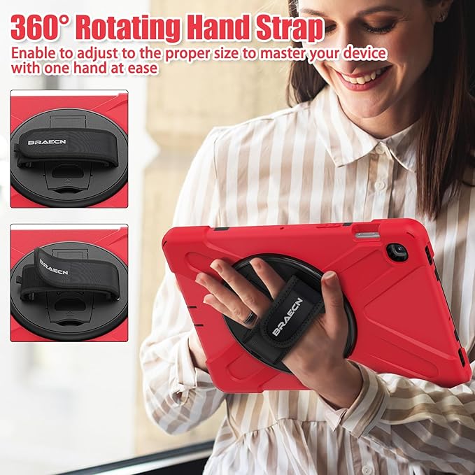 BRAECNstock for Samsung Galaxy Tab S5e Case 10.5 inch 2019 (SM-T720/T725/T727) Shockproof Protective Samsung S5e Tablet Kids Case with Screen Protector Rotating Kickstand Hand Strap Pen Holder - Red