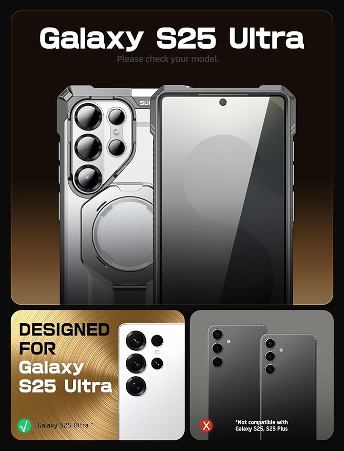 SUPCASE for Samsung Galaxy S25 Ultra Case with Stand (Unicorn Beetle Grip), [S Pen Friendly] [Compatible with MagSafe] [Military-Grade Protection] Magnetic Phone Case for S25 Ultra 6.9 Inch, White