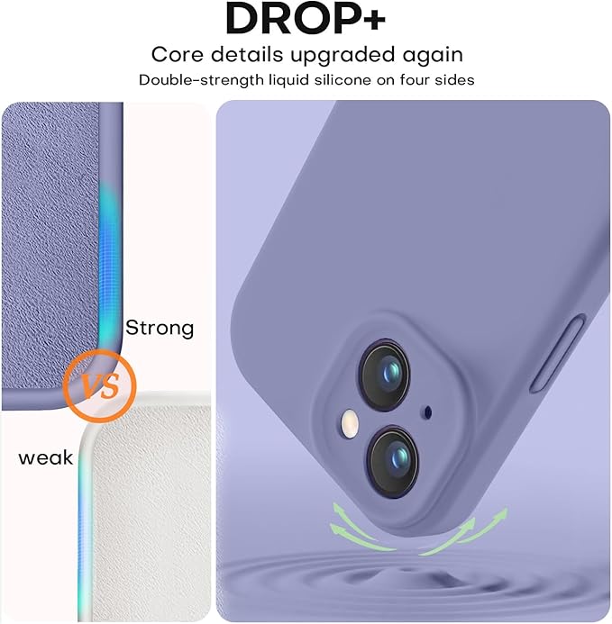 Vooii Compatible with iPhone 15 Plus Case, Upgrade Liquid Silicone [Enhanced Camera Protection] [Soft Anti-Scratch Microfiber Lining] Shockproof Phone Case for iPhone 15 Plus 6.7 inch - Lavender Grey