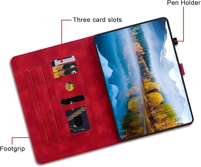Case for Samsung Galaxy Tab A9+/ A9 Plus 11 inch 2023 SM-X210/ X215/ X216, Premium PU Leather Case with Magnetic Clasp Stand and Pen Holder, Red