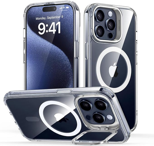 ESR for iPhone 15 Pro Max Case, Compatible with MagSafe, Military-Grade Protective Clear Case for iPhone 15 Pro Max,Built-in Stash Stand Phone Case, Scratch-Resistant Back Cover, Classic Series,Clear